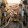A sunlit street in Lisbon